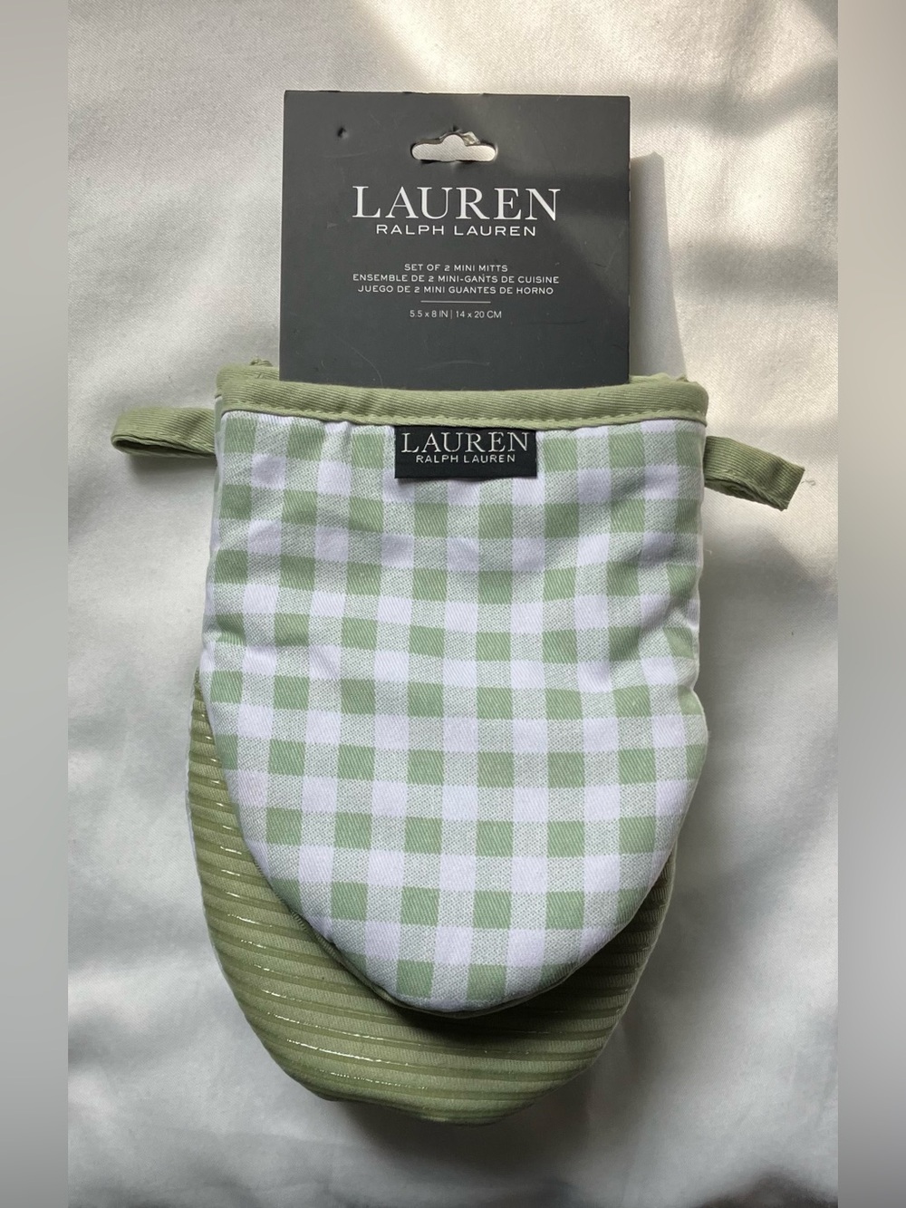Ralph Lauren Green and White Gingham Mini Kitchen Mitts NWOT